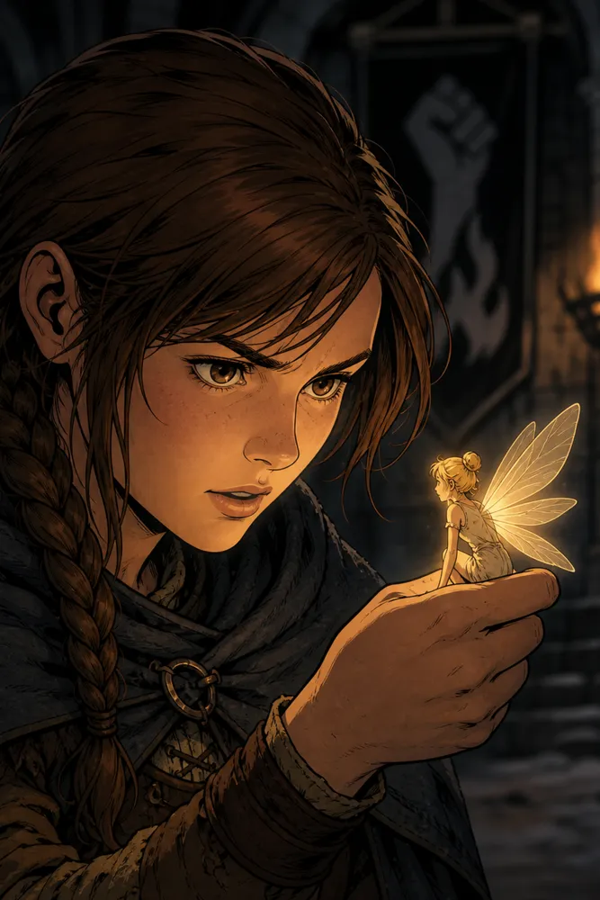 Anita holding a small burning light in her hand