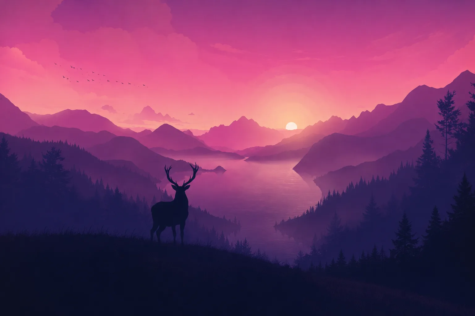 A deer at the edge of a lake at dusk, from The Forbidden Queen